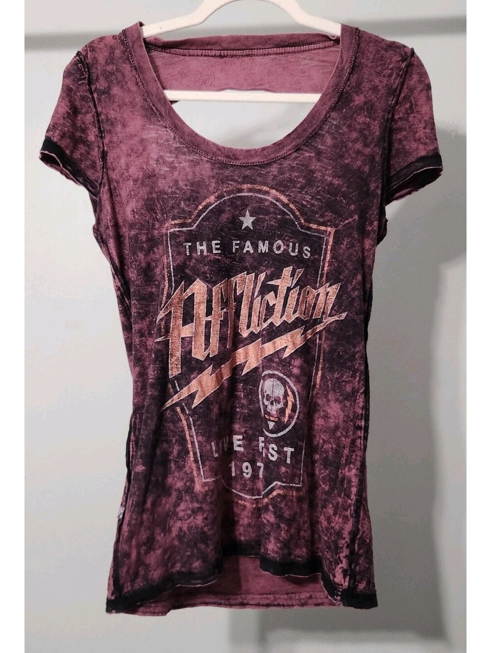 Affliction Reversible Small T Shirt V Neck Open Back Y2k